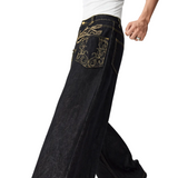 Embroidered Wide-Leg Denim Trousers