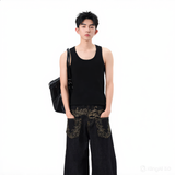 Embroidered Wide-Leg Denim Trousers