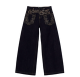 Embroidered Wide-Leg Denim Trousers