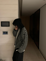 Hooded Striped Knit Cardigan