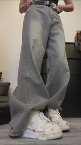 Luminous Rhinestone Wide-Leg Jeans