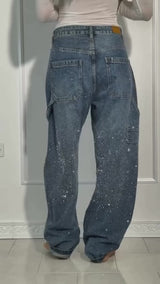 Luminous Rhinestone Wide-Leg Jeans